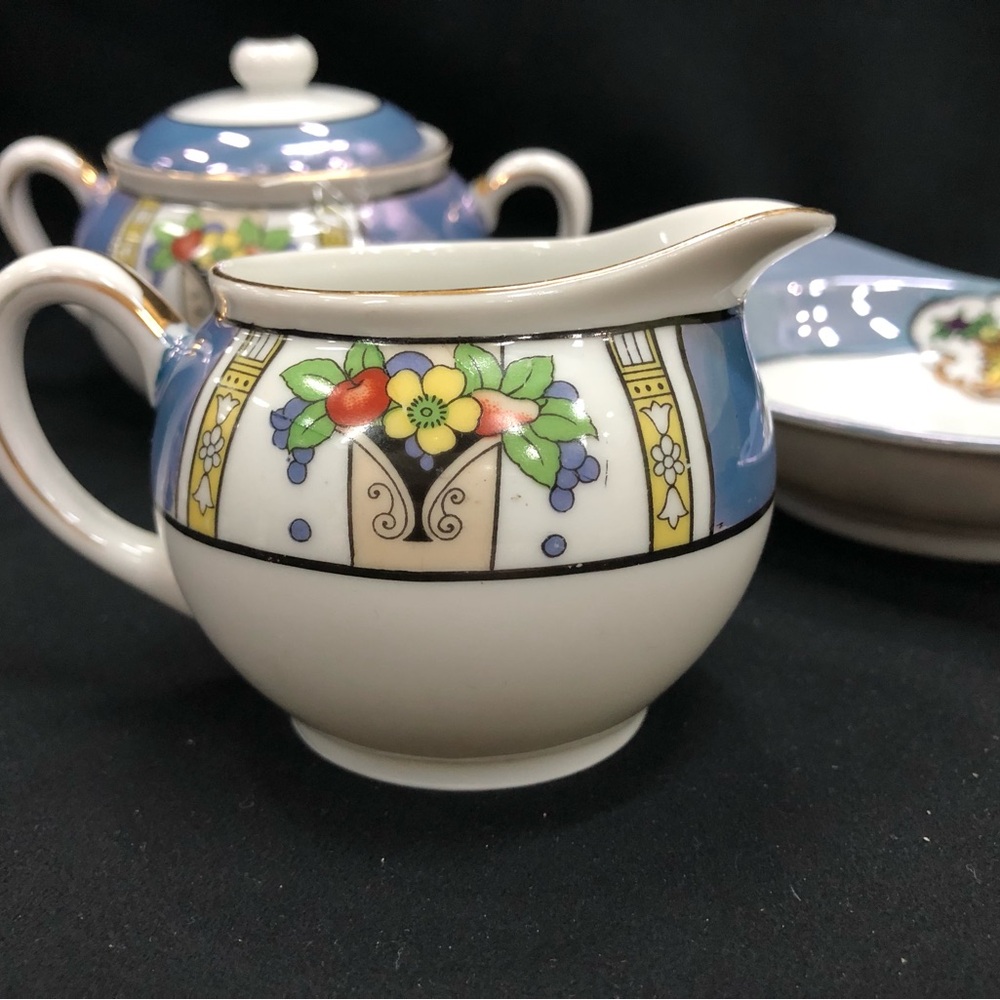 Noritake Luster Floral Creamer, Sugar Bowl and Ornate Dish.